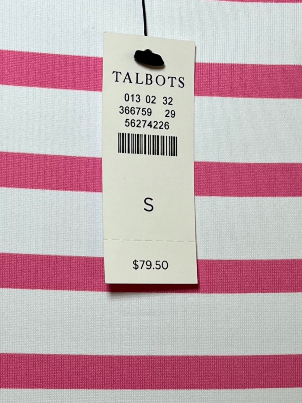 Talbots Jersey Square Neck Nylon Pink Striped Swim Tee Size Small NWT - Picture 3 of 6